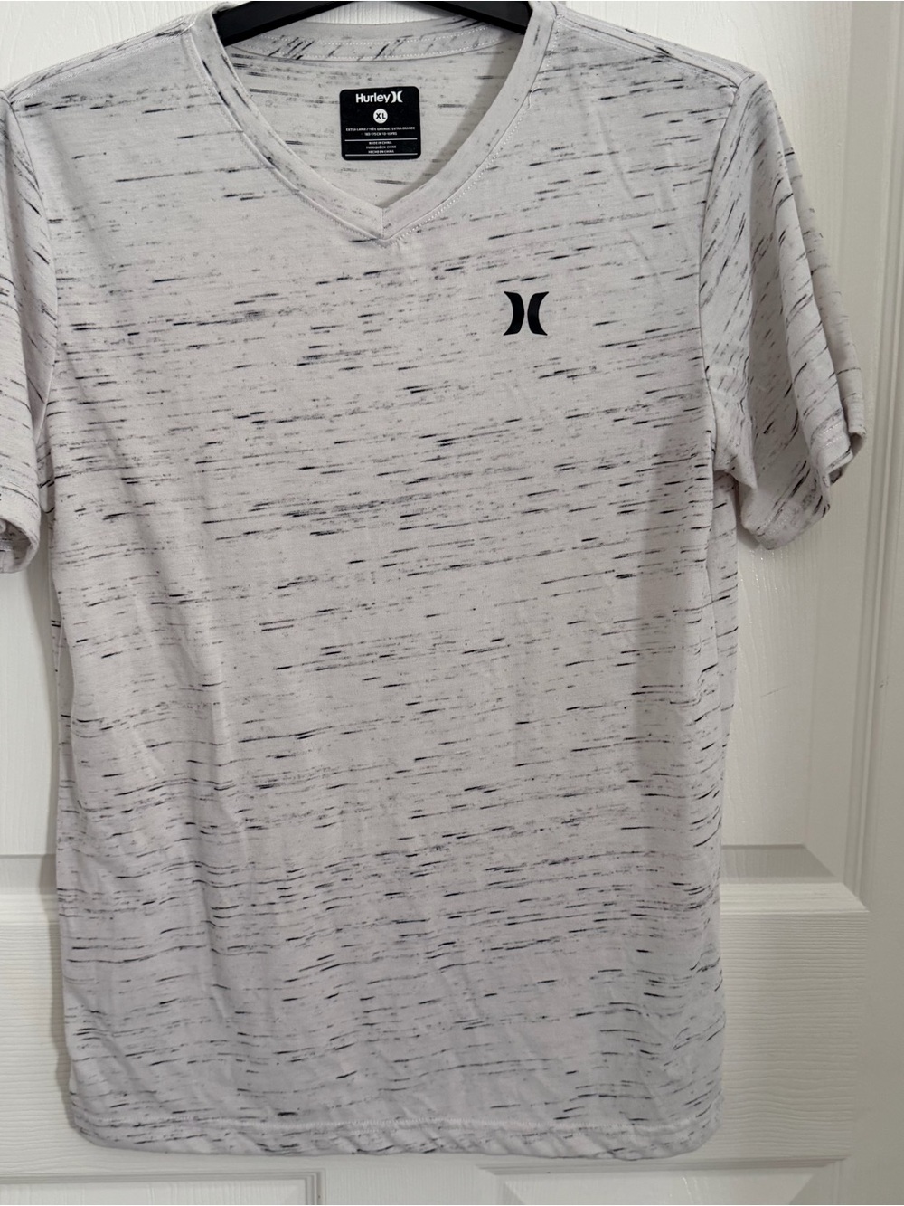 Hurley Boy’s White V-Neck Tee with Black Space-Dye Super Soft